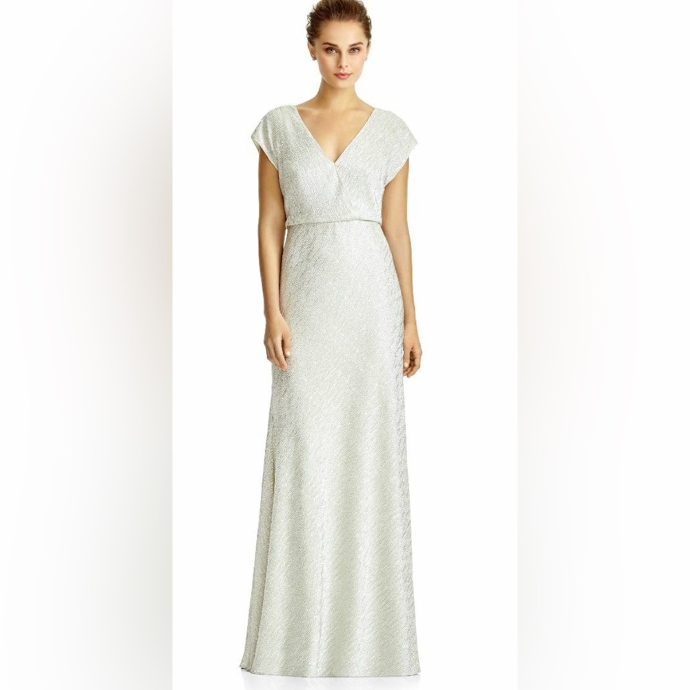 Jenny Yoo Jy525 Silver Crush Metallic Textured‎ Soho Glamour Blouson V-Neck Gown